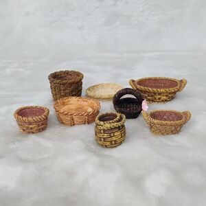 Bundle Lot 8 Miniature Woven Wicker (Resin) Basket Dollhouse Mini Crafts Bread I